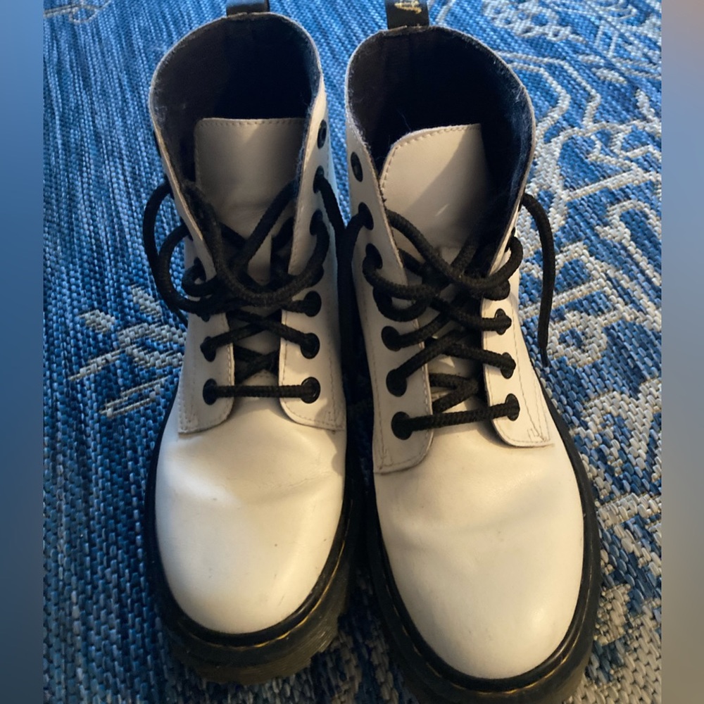 Dr. Martens White Leather Combat Boots with Black Laces